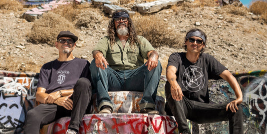 Mario Lalli, Brant Bjork, and Ryan Gut at the Nude Bowl just outside Desert Hot Springs, CA. Behind the scenes for the Brant Bjork Trio Magic Surfer Magazine music video.