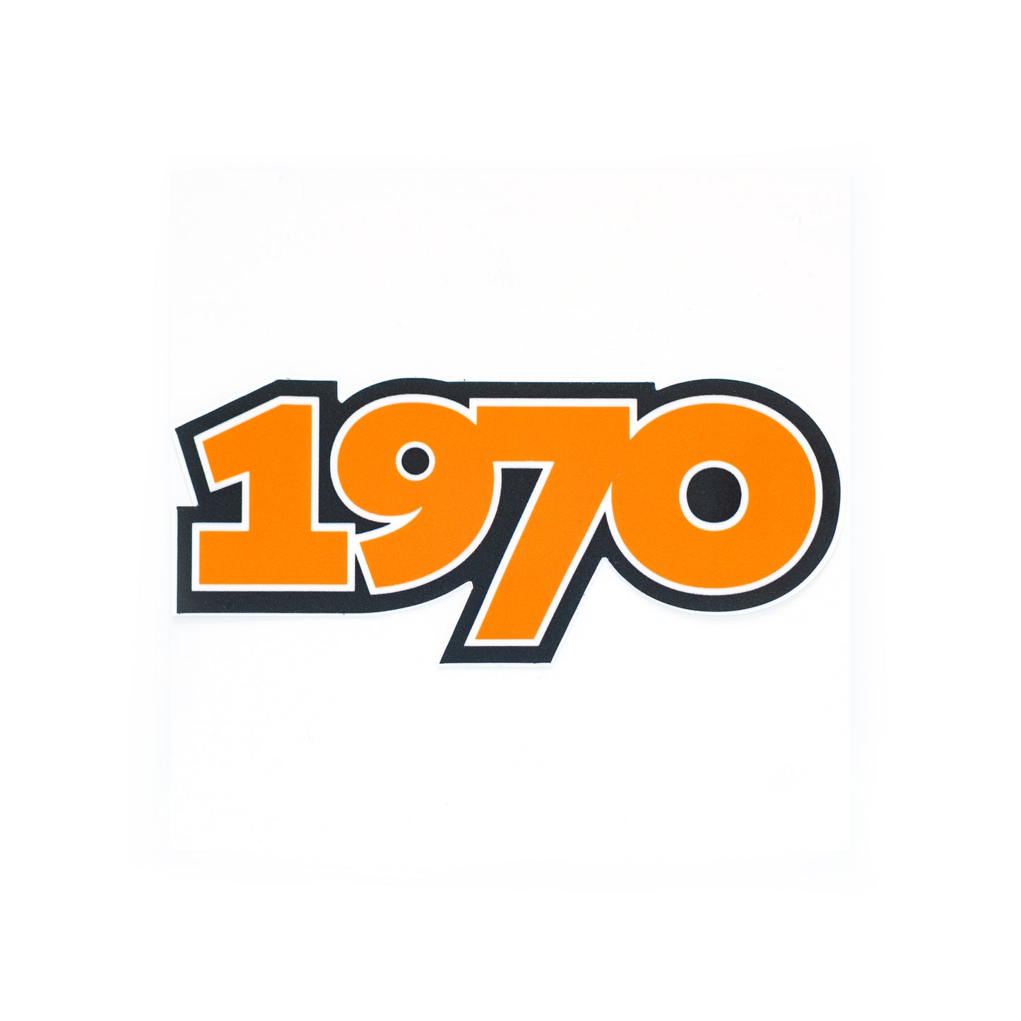 Die cut vinyl sticker reading “1970” in bold font, measuring 4.5" x 2", inspired by The Stooges — matte finish, water resistant, and UV coated.