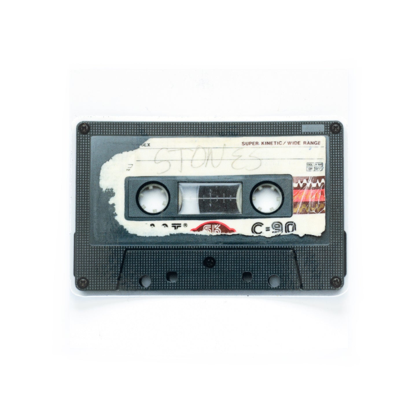 Glossy vinyl sticker (3.6" x 2.2") designed from a photo of a 1985 Rolling Stones mixtape — water-resistant and UV coated.
