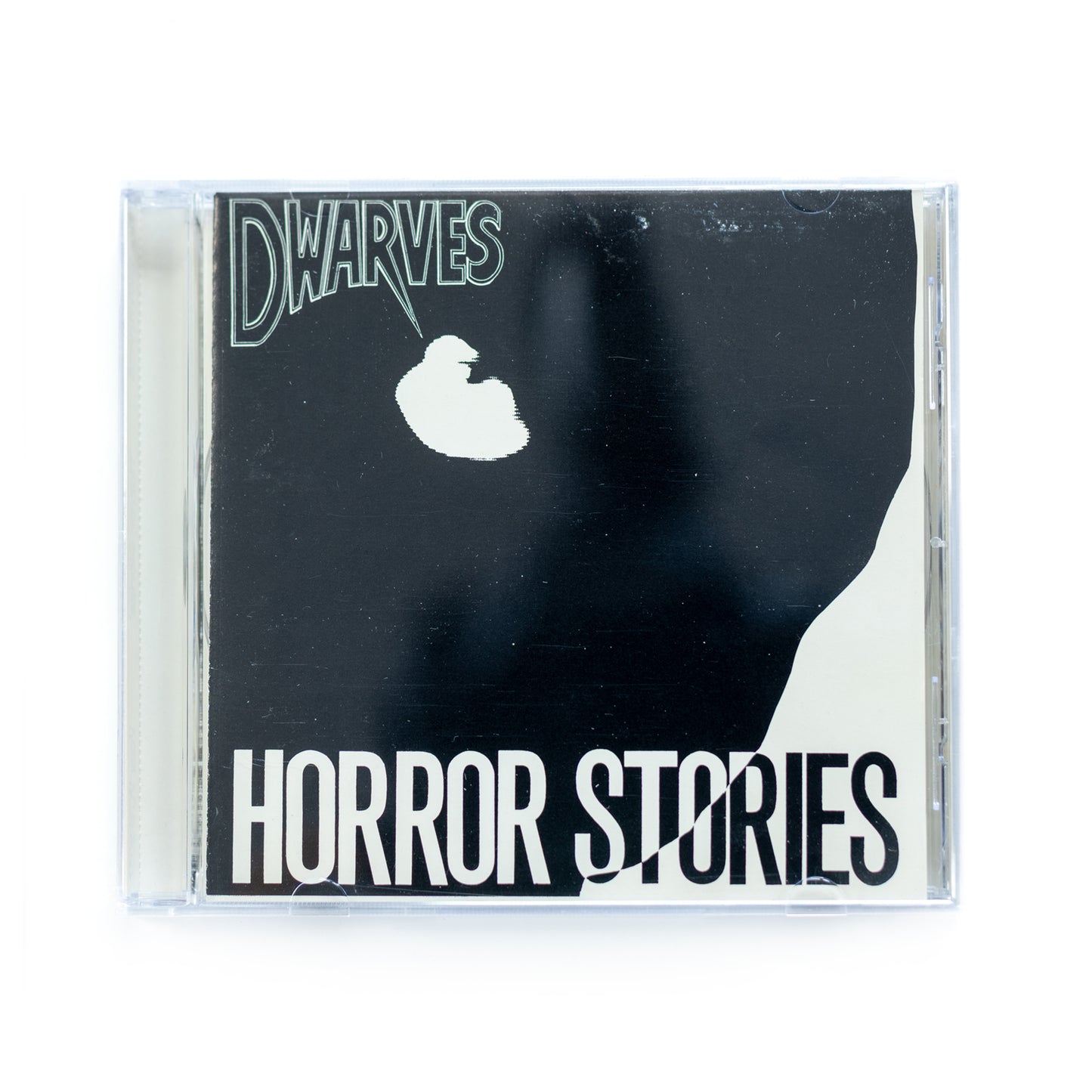 Front cover of Dwarves Horror Stories CD featuring bold, punk-inspired artwork with irreverent graphics, 2004 album by the notorious punk band Dwarves, includes tracks like 'In and Out,' 'Oozle,' and 'Love Gestapo.