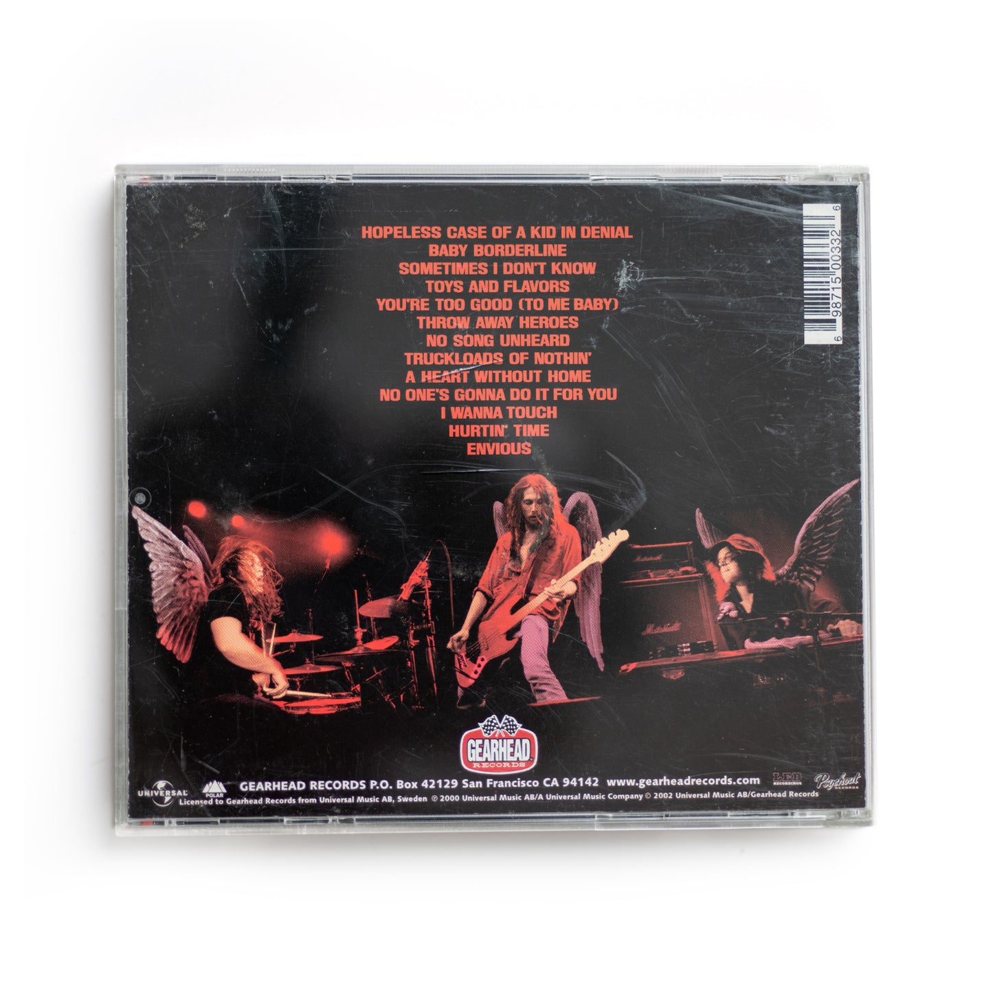 Back cover of The Hellacopters High Visibility CD showing full tracklist including 'By the Grace of God,' 'The Exorcist,' and 'I'm in the Band,' 2000 release, energetic garage rock and power-pop influences.