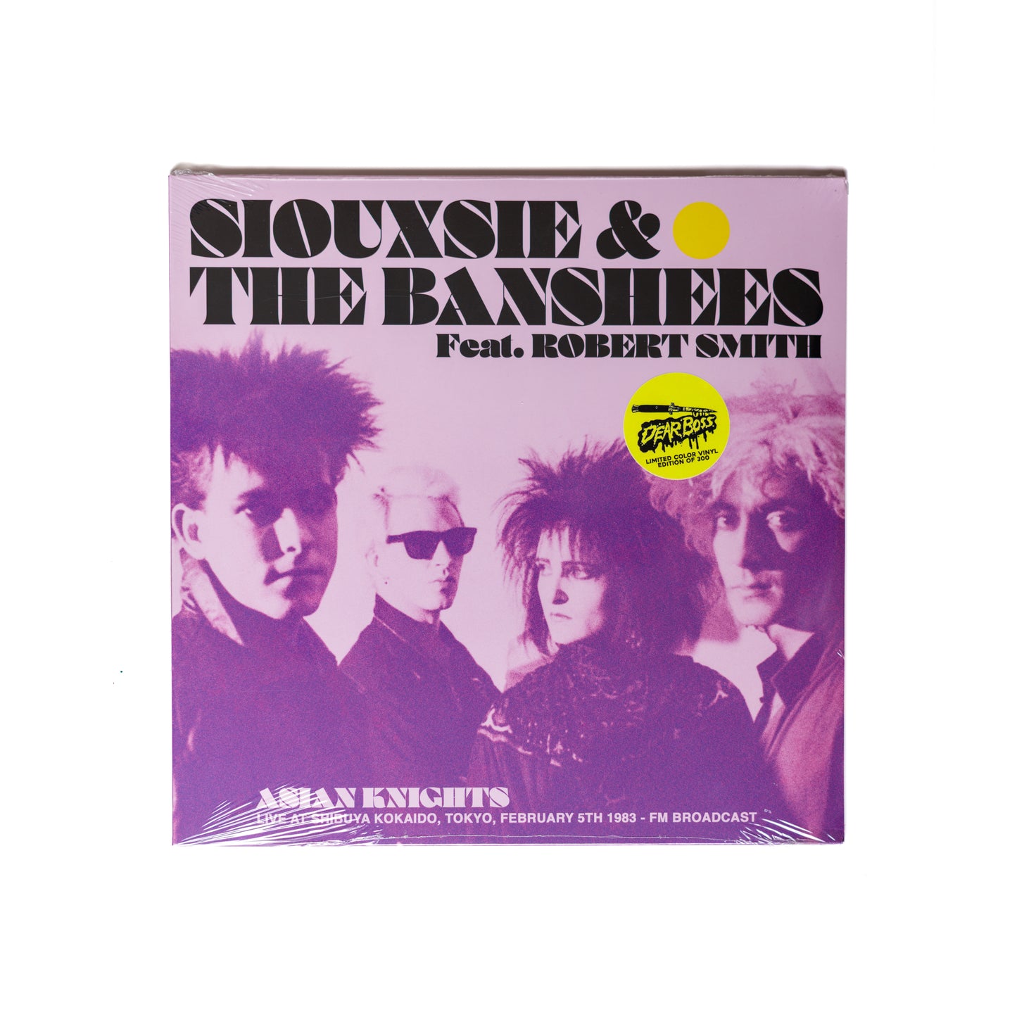Siouxsie & The Banshees Robert Smith Asian Knights Live in Tokyo LP front cover with stark photo of Siouxsie Sioux and band with dramatic lighting.