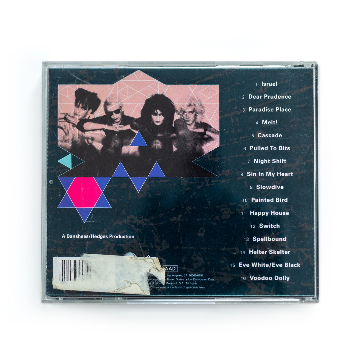 Back cover of Siouxsie and the Banshees Nocturne CD showing full live tracklist from Royal Albert Hall performances, Polydor Records release, featuring Robert Smith on guitar, 1980s gothic post-punk album.