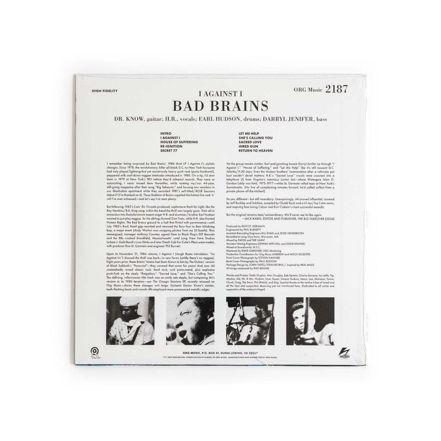 Back of Punk Note edition of I Against I showing tracklist and modernized designed in the style of classic Blue Note Records style.