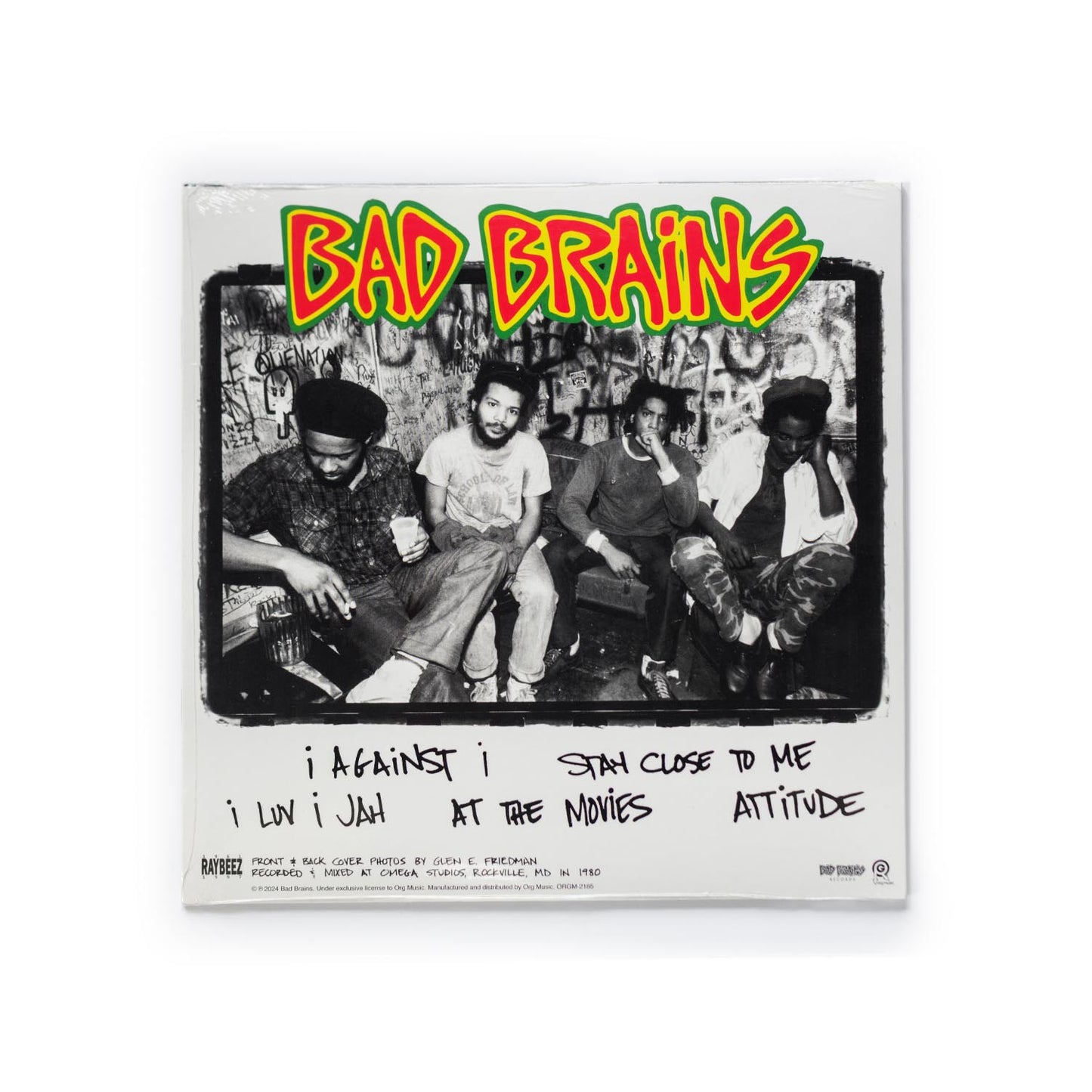 Back cover of Bad Brains – The Omega Sessions vinyl EP showing track list, band member credits, and recording details. Clean layout with vintage punk aesthetics.