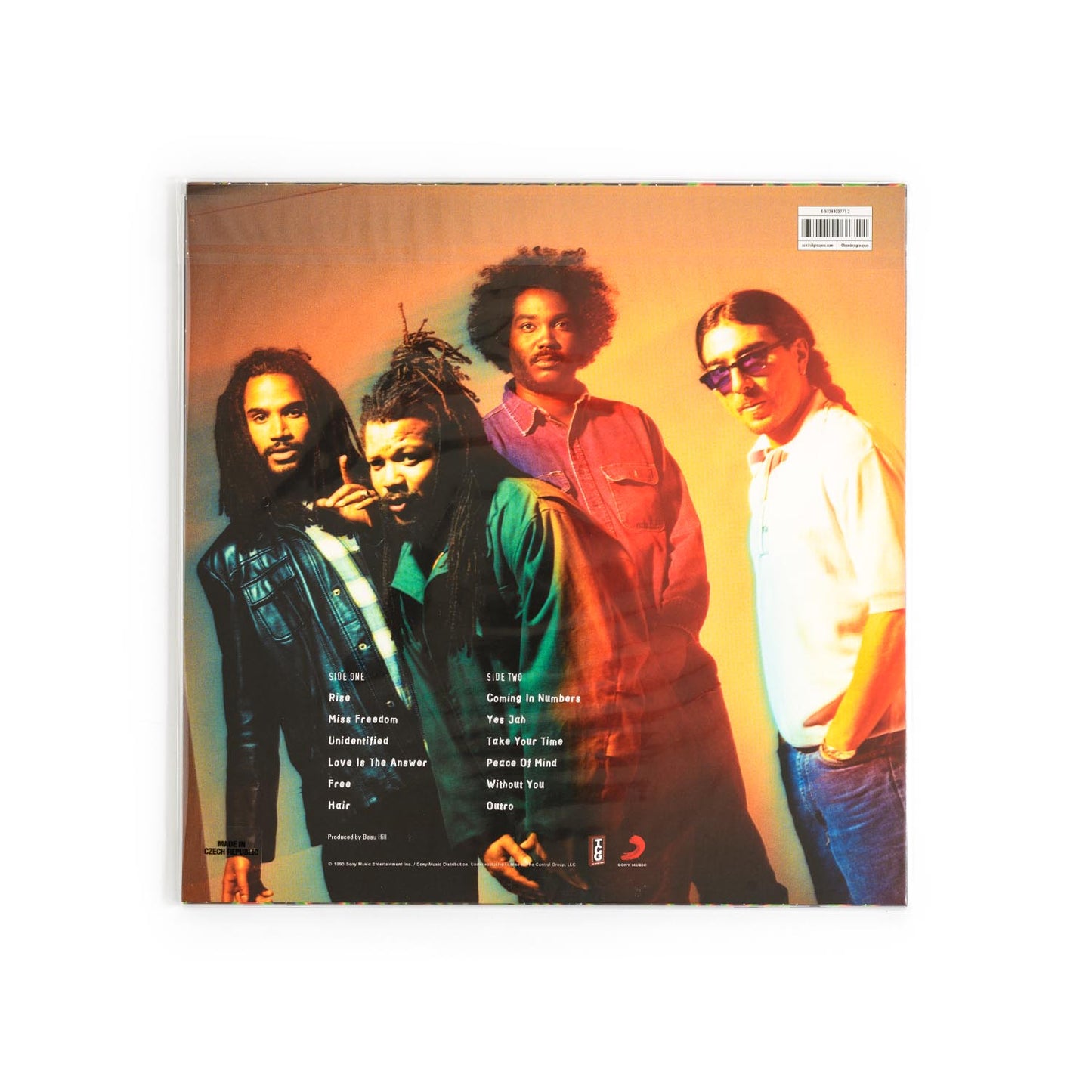 Back cover of Bad Brains – Rise LP 2022 reissue. Includes full tracklist and credit info, printed sleeve with band photos and lyrics, released by The Control Group and licensed from Sony Music.