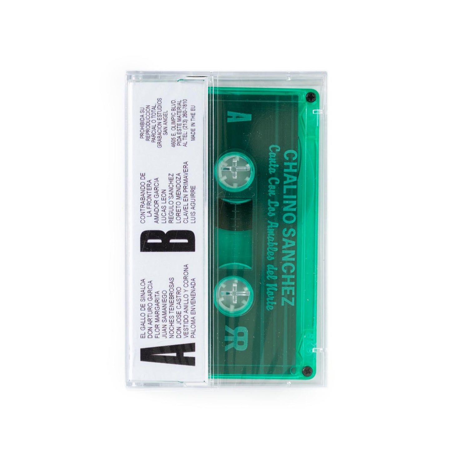 Back cover of Chalino Sanchez Canta Con Los Amables del Norte green cassette.