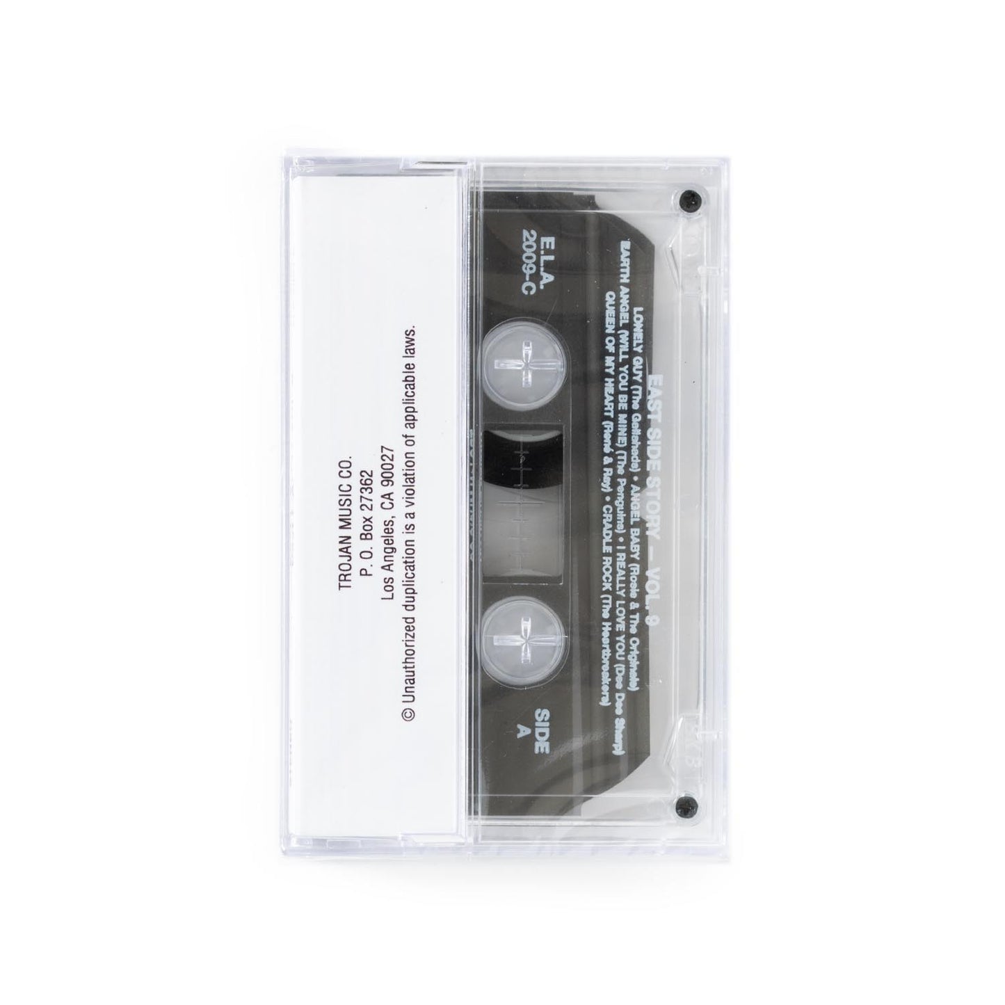 Lowrider Oldies East Side Story Volume 9 cassette tape with clear plastic cover on a white background