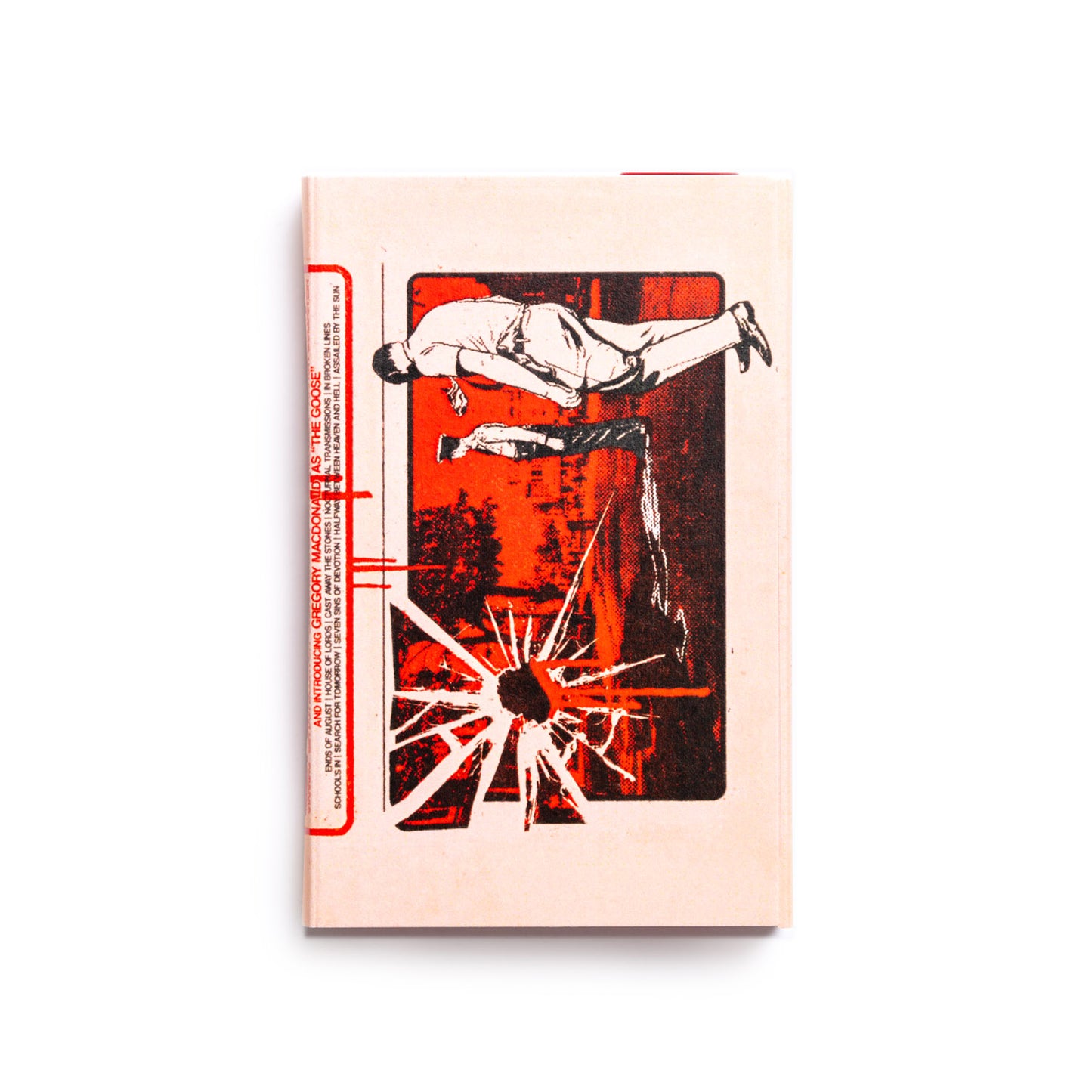 Back cover of Ian Blurton's Future Now cassette with a stylized illustration of a person in mid-air and a shattered glass effect on a white background.