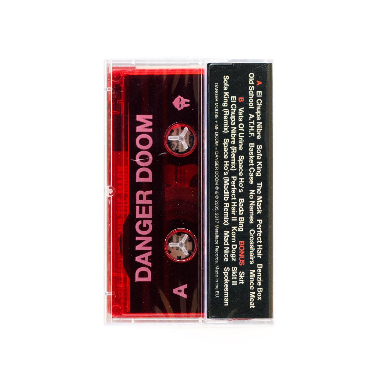 Back cover of the Mouse and The Mask cassette showing full tracklist including bonus tracks, skits, and remixes.