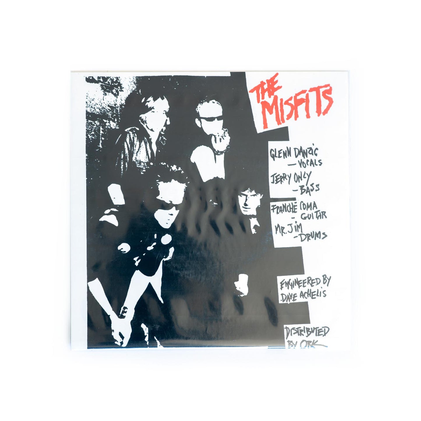 Back cover of Misfits Bullet featuring a black and white photo of Glenn Danzig, Jerry Only, Franchie Coma, and Mr. Jim.