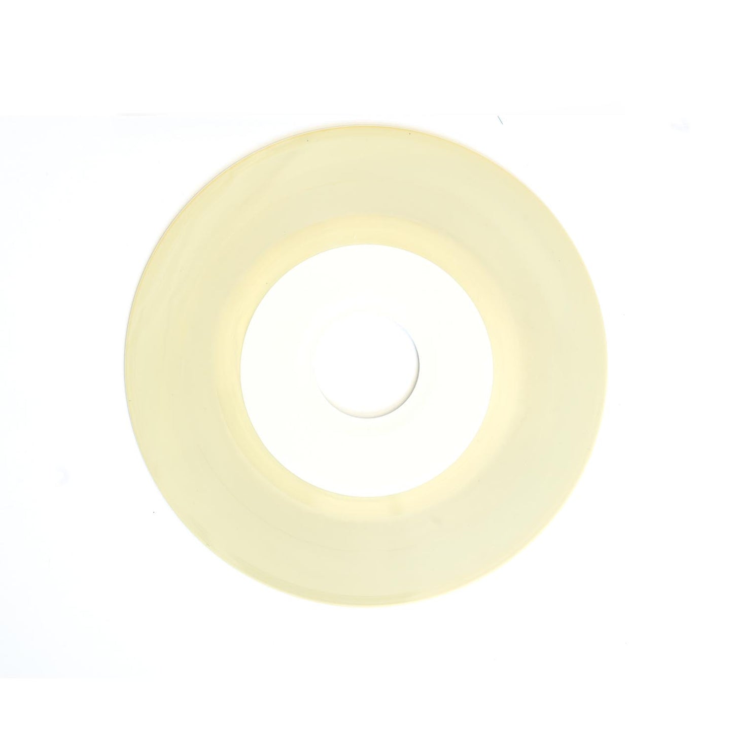 Beige 7 inch white label Misfits record on a white background.