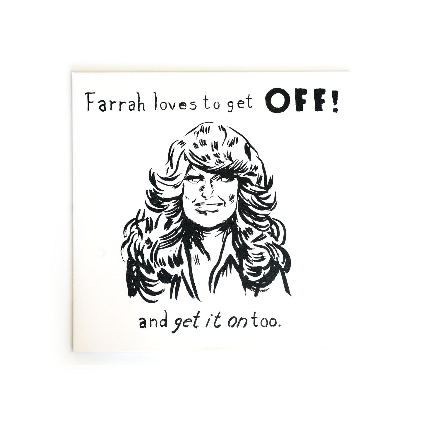Cover of Off! Live at the 9:30 Club on white vinyl. Featuring a drawing of Farrah Fawcett by Raymond Pettibon.