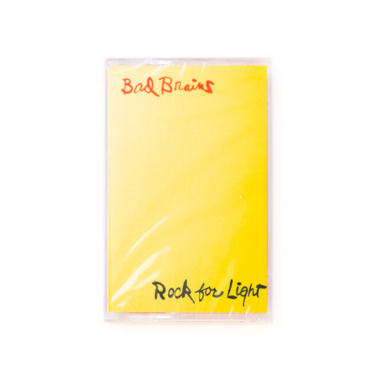 Bad Brains Rock for Light cassette front cover featuring bold album title and iconic black-and-white image of the band in action.