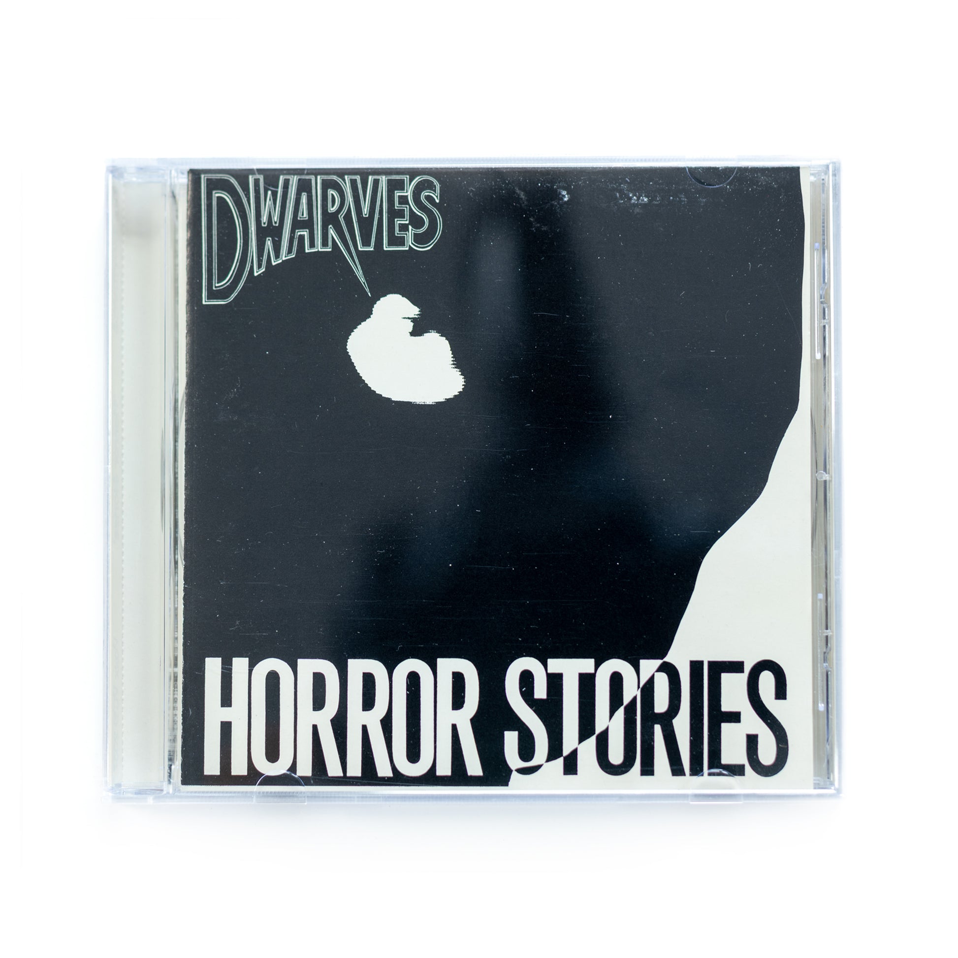 Front cover of Dwarves Horror Stories CD featuring bold, punk-inspired artwork with irreverent graphics, 2004 album by the notorious punk band Dwarves, includes tracks like 'In and Out,' 'Oozle,' and 'Love Gestapo.