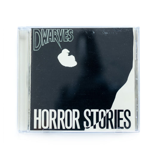 Front cover of Dwarves Horror Stories CD featuring bold, punk-inspired artwork with irreverent graphics, 2004 album by the notorious punk band Dwarves, includes tracks like 'In and Out,' 'Oozle,' and 'Love Gestapo.