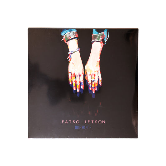 Fatso Jetson Idle Hands LP front cover with stylized illustration of a hand gripping a knife, bold text and gritty textures. 