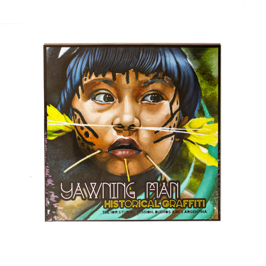 Yawning Man Historical Graffiti LP front cover featuring artwork of an Amazonian native. 