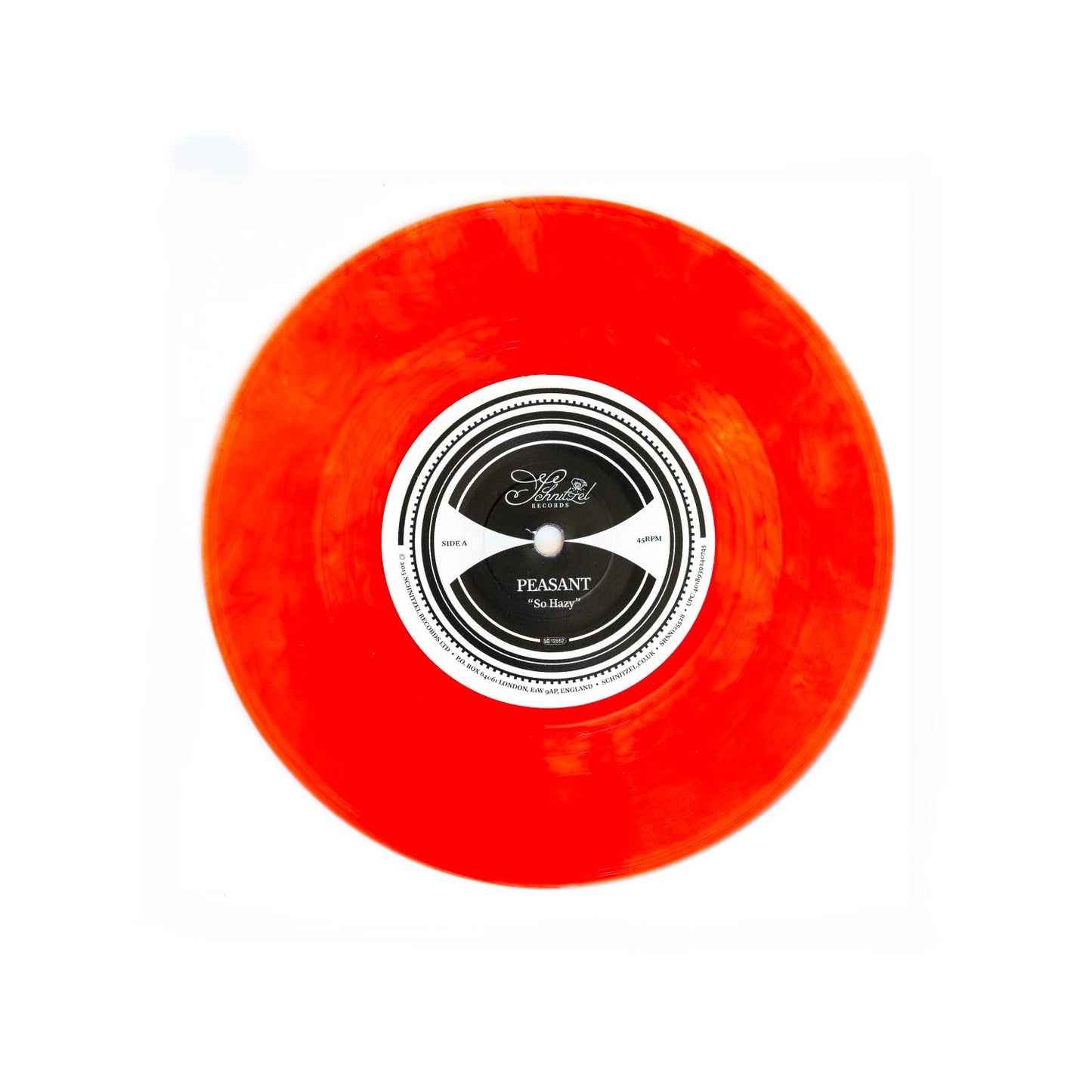 Red vinyl record with a label on a white background. Alain Johannes I do single. 