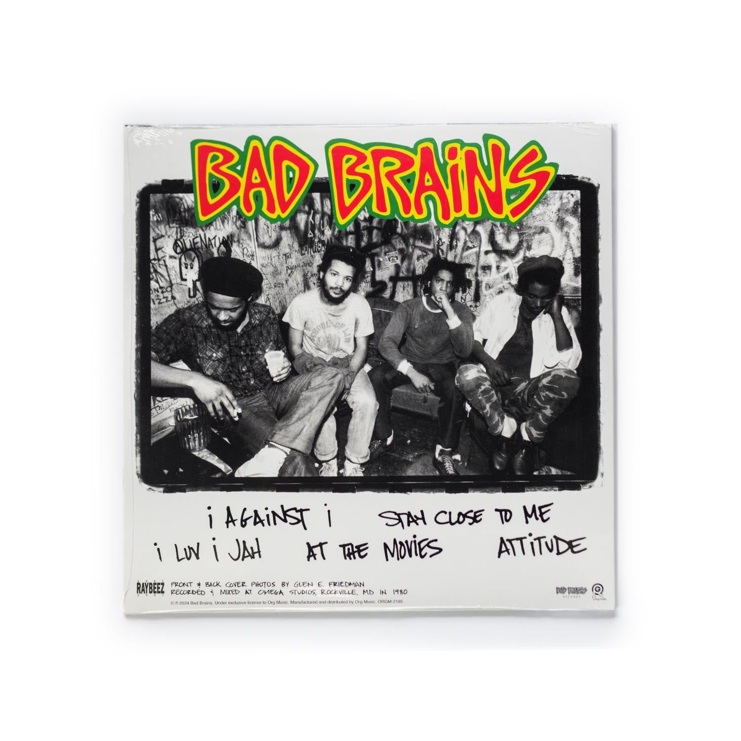 Back cover of Bad Brains – The Omega Sessions vinyl EP showing track list, band member credits, and recording details. Clean layout with vintage punk aesthetics.