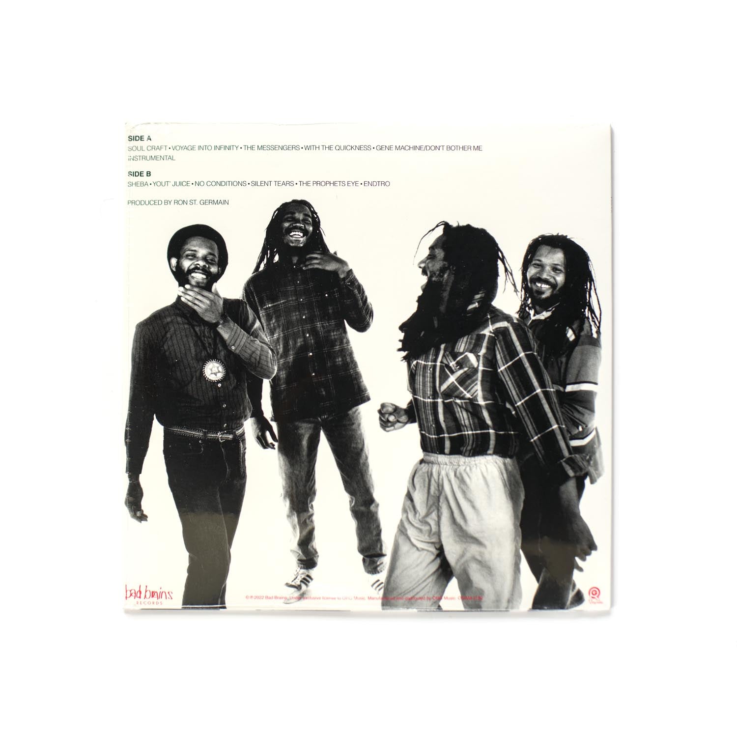 Back cover of Quickness showing the tracklist and credits set against a minimal graphic layout with photography by Dorothy Low.