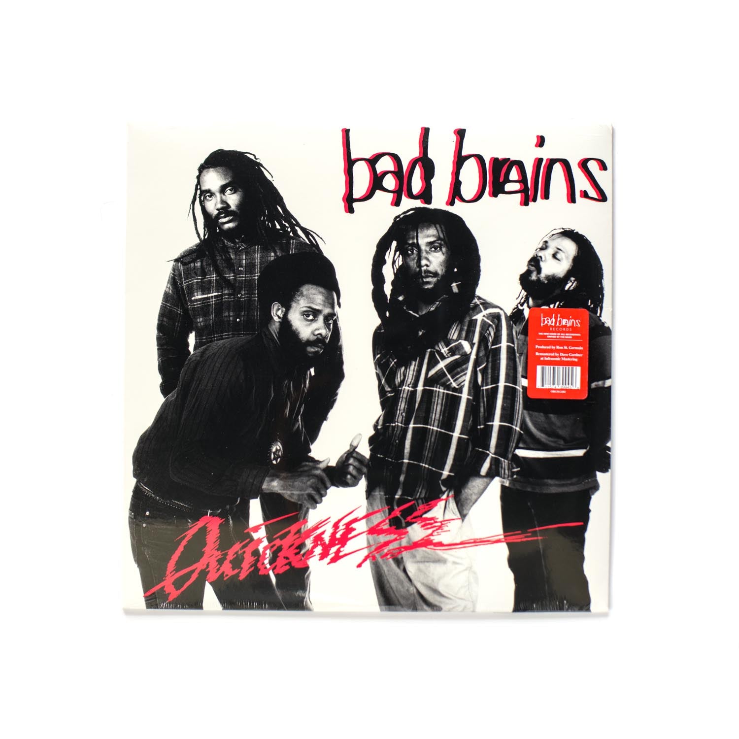 Bad Brains Quickness front cover featuring Bad Brains typography over a black and white photo of HR, Dr. Know, Darryl Jennifer, and Earl Hudson.