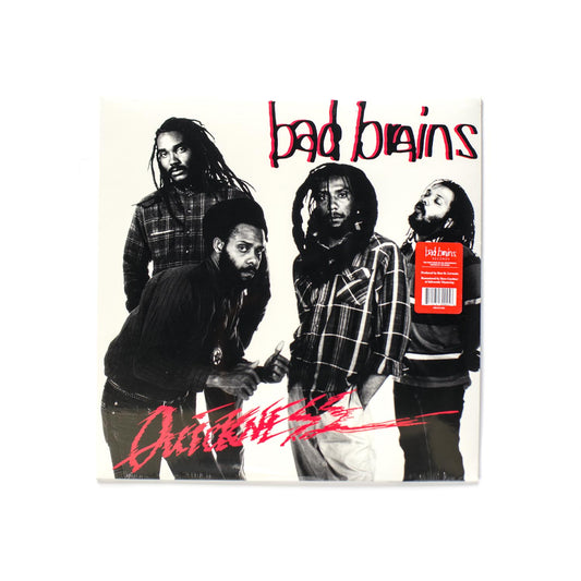 Bad Brains Quickness front cover featuring Bad Brains typography over a black and white photo of HR, Dr. Know, Darryl Jennifer, and Earl Hudson.