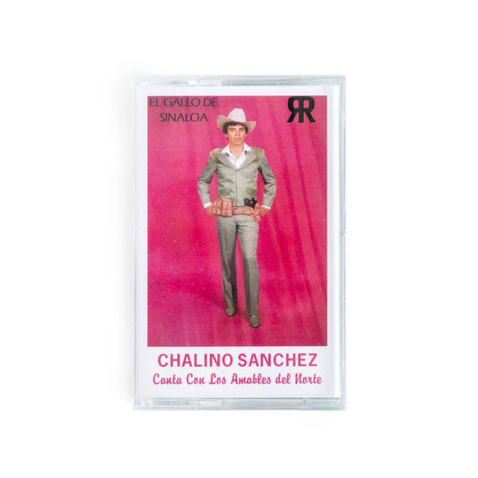 Cassette tape with a pink cover featuring a photo of Chalino Sanchez in a cowboy hat against a pink background. 
