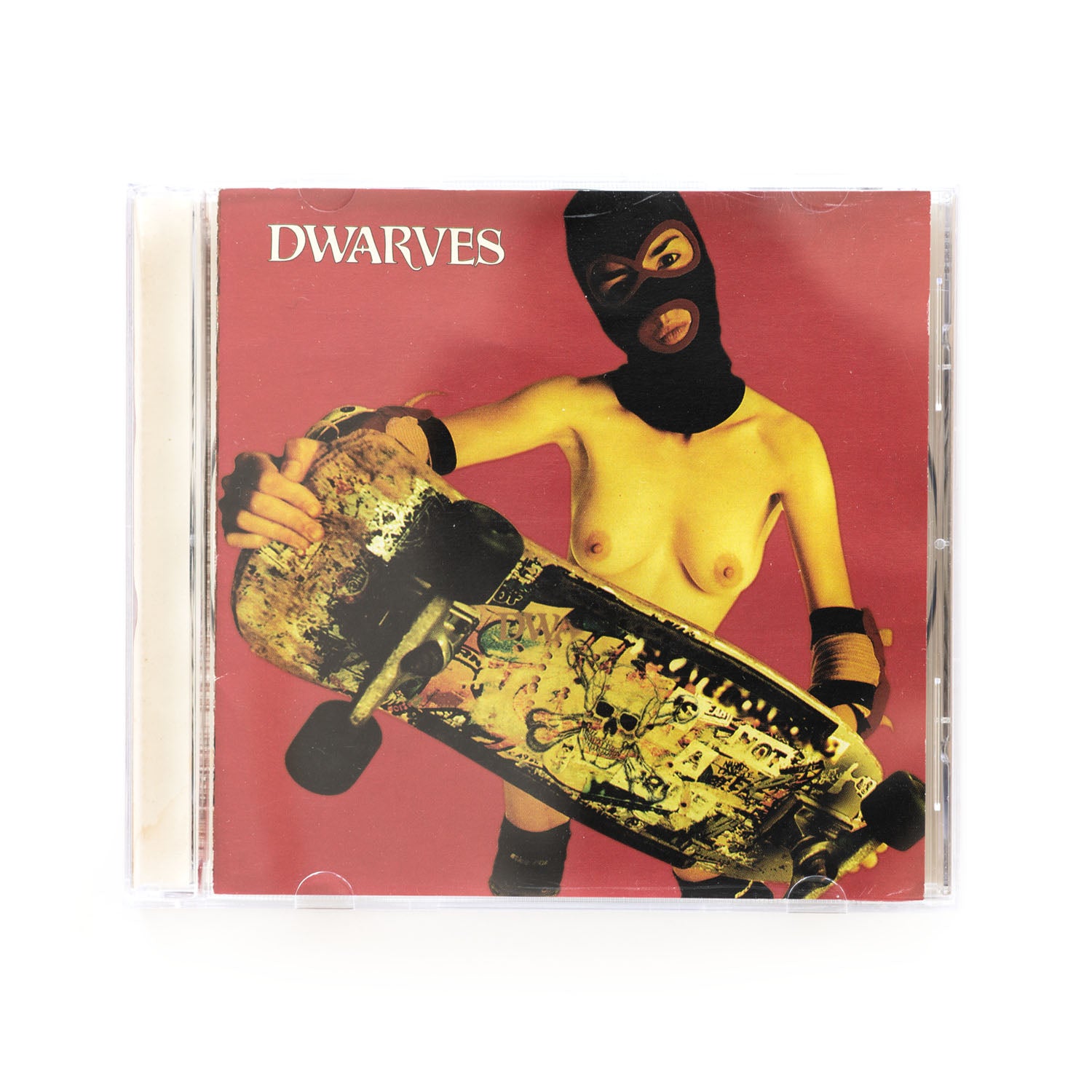 Dwarves are Young and Good Looking CD cover featuring a woman in a ski mask holding a skateboard.