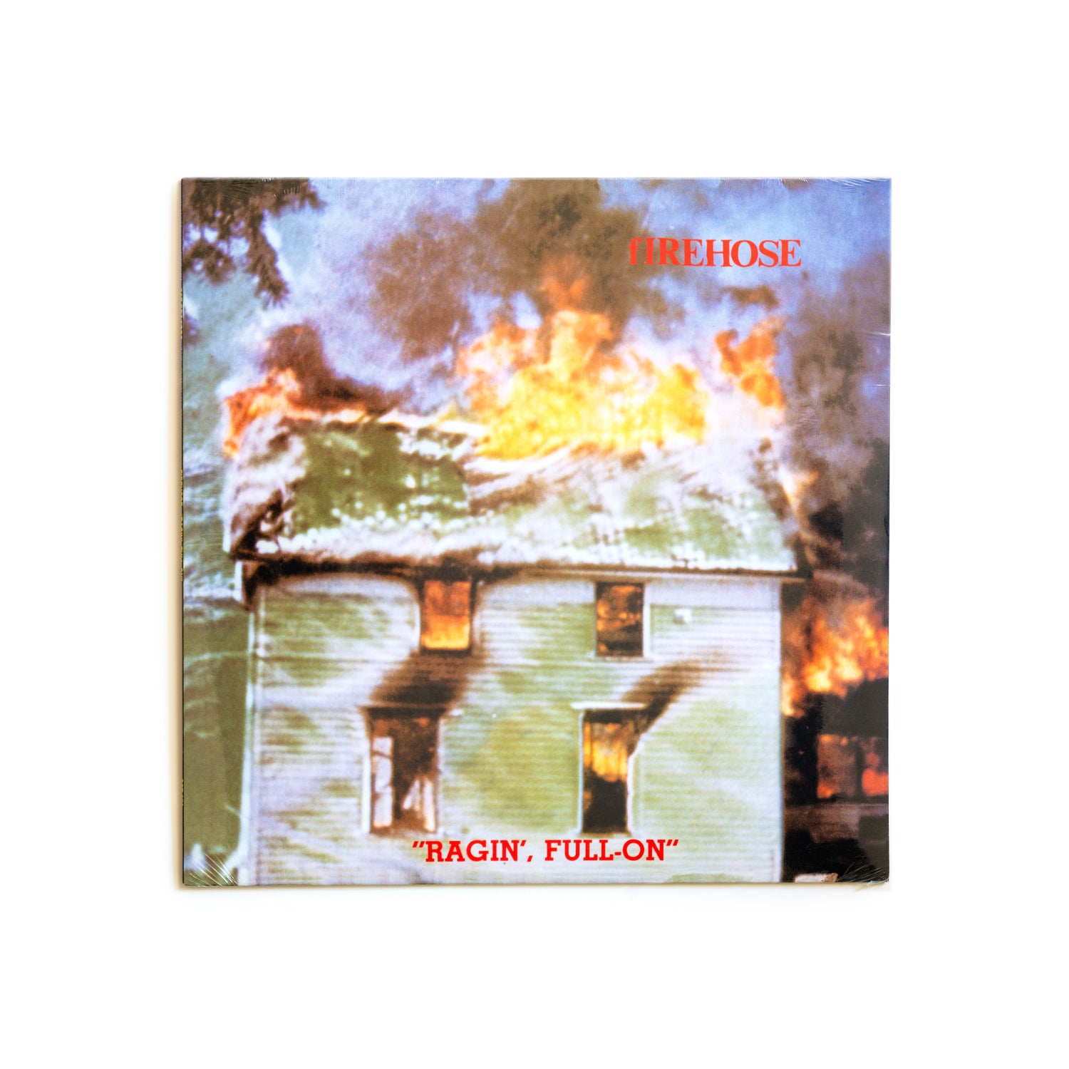 Album cover of fIREHOSE Ragin' Full-On. An image of a house on fire. 